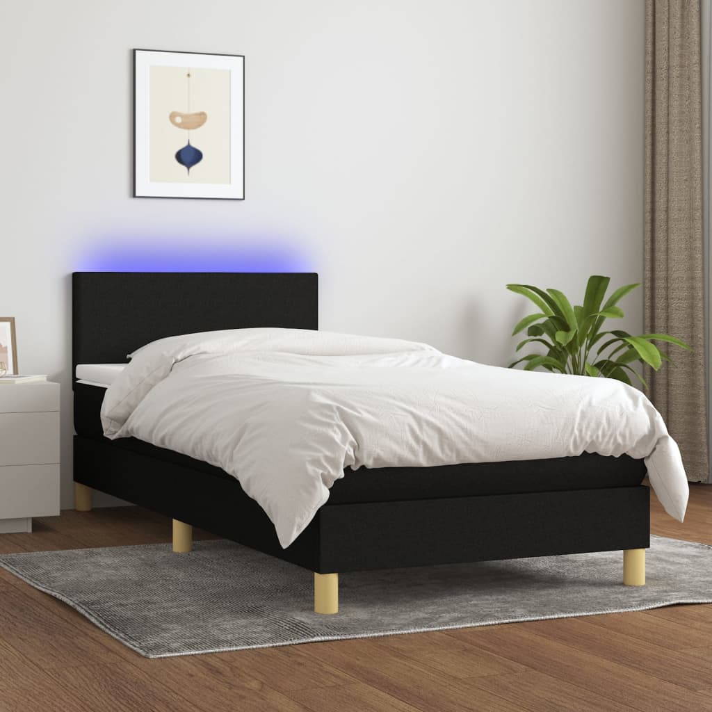 Letto A Molle Con Materasso E Led Nero 90x200 Cm In Tessuto