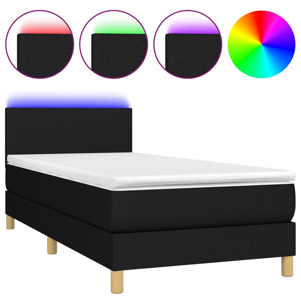 Letto A Molle Con Materasso E Led Nero 90x200 Cm In Tessuto - Image 2