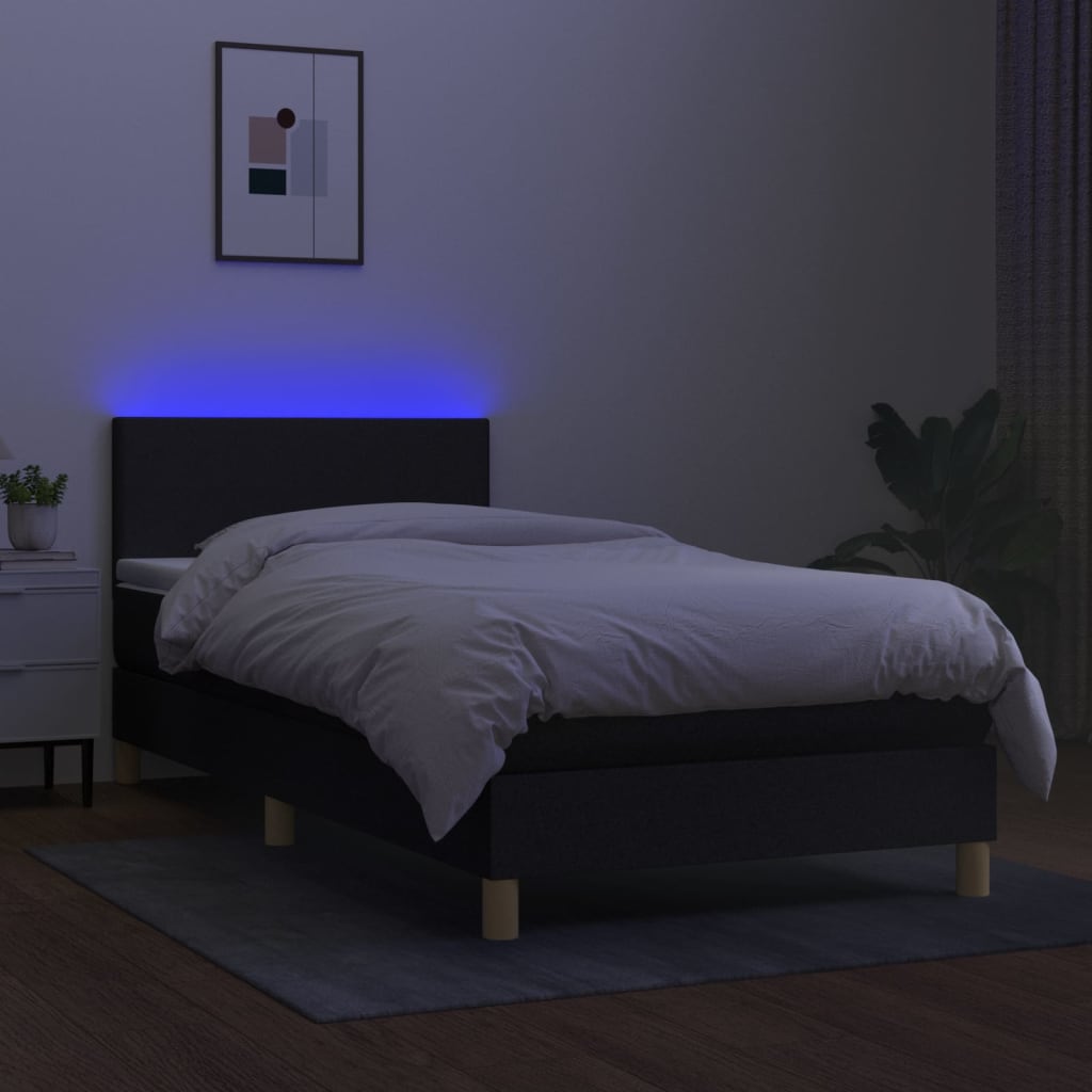 Letto A Molle Con Materasso E Led Nero 90x200 Cm In Tessuto - Image 4