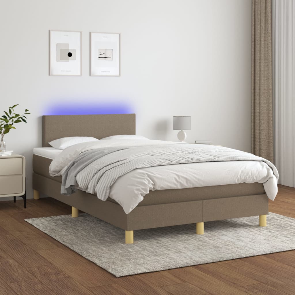 Letto A Molle Con Materasso E Led Tortora 120x200cm In Tessuto