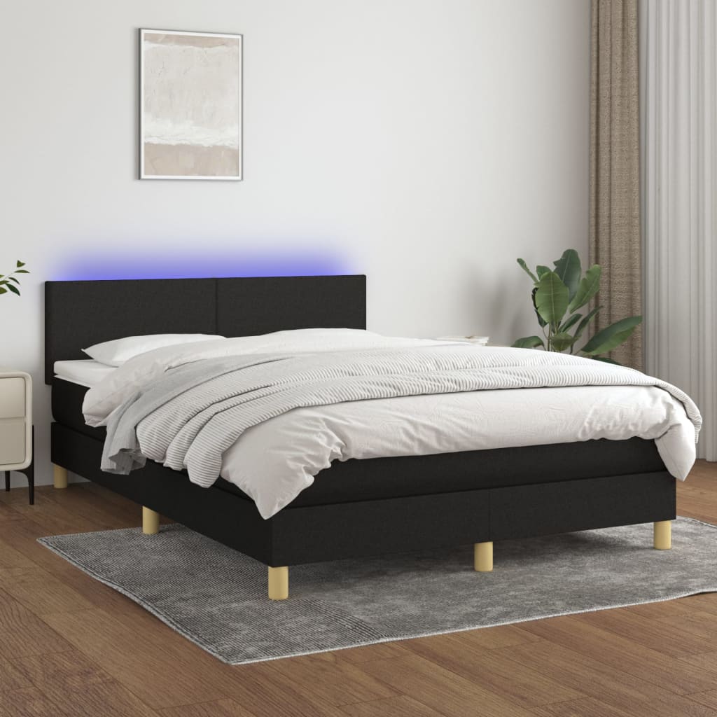 Letto A Molle Con Materasso E Led Nero 140x190 Cm In Tessuto