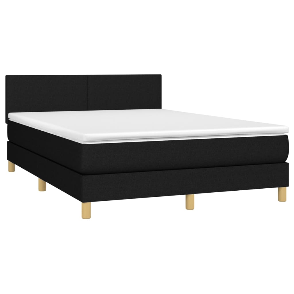 Letto A Molle Con Materasso E Led Nero 140x190 Cm In Tessuto - Image 3