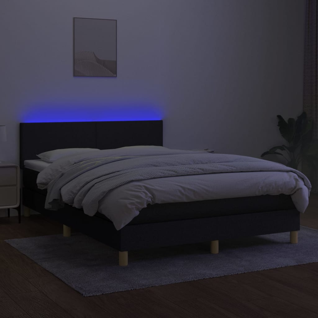 Letto A Molle Con Materasso E Led Nero 140x190 Cm In Tessuto - Image 4