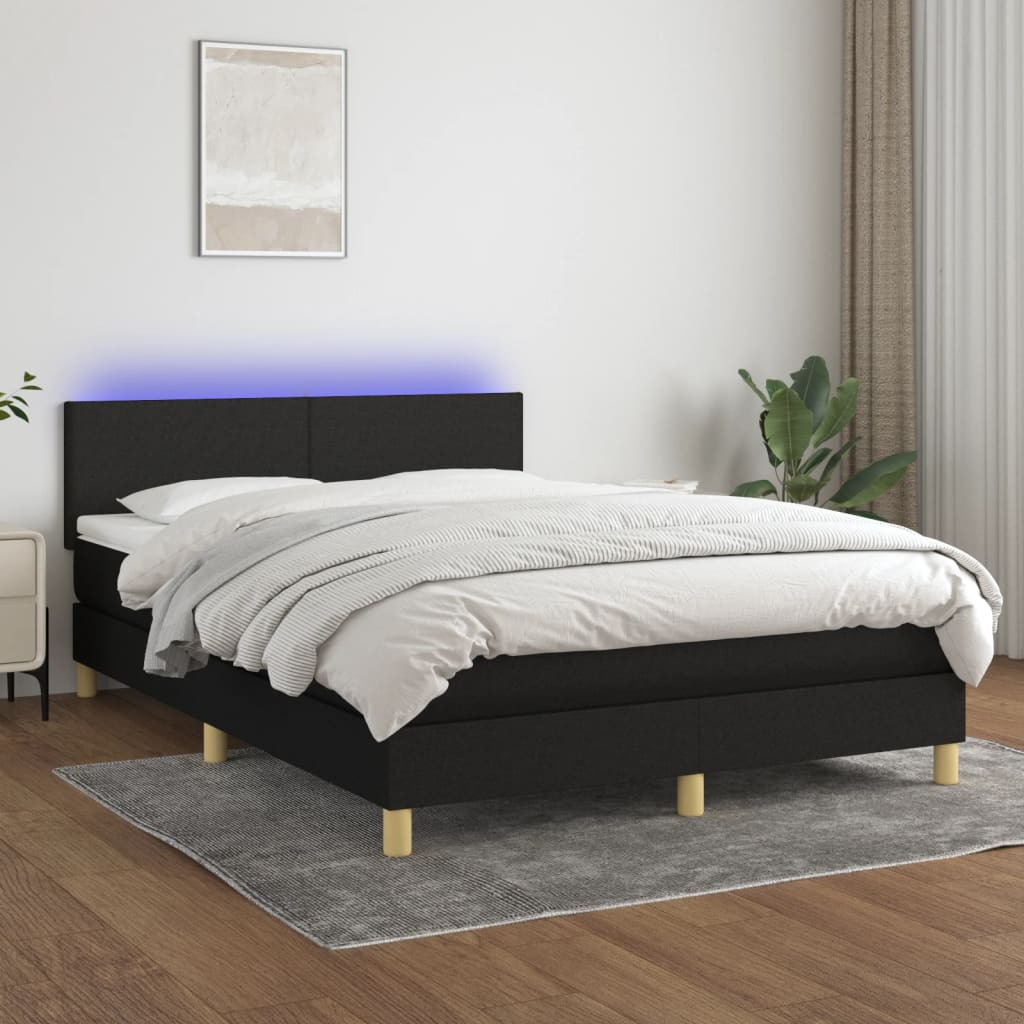 Letto A Molle Con Materasso E Led Nero 140x200 Cm In Tessuto