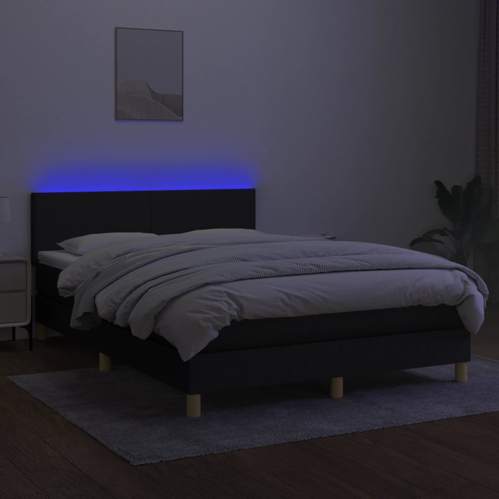 Letto A Molle Con Materasso E Led Nero 140x200 Cm In Tessuto - Image 4