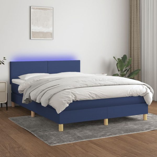 Letto A Molle Con Materasso E Led Blu 140x200 Cm In Tessuto