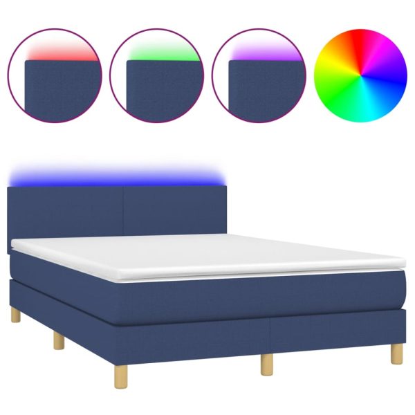 Letto A Molle Con Materasso E Led Blu 140x200 Cm In Tessuto - Image 2