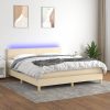 Letto A Molle Con Materasso E Led Crema 160x200 Cm In Tessuto