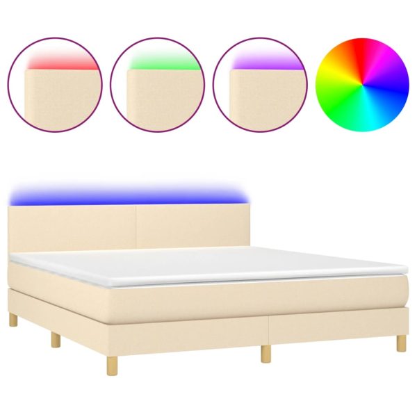 Letto A Molle Con Materasso E Led Crema 160x200 Cm In Tessuto - Image 2