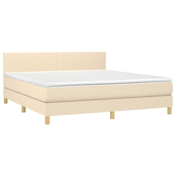 Letto A Molle Con Materasso E Led Crema 160x200 Cm In Tessuto - Image 3
