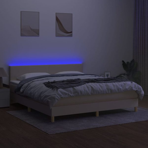 Letto A Molle Con Materasso E Led Crema 160x200 Cm In Tessuto - Image 4