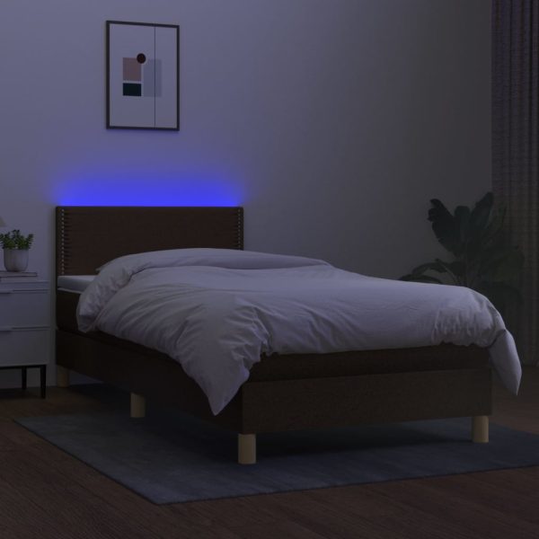 Letto A Molle Materasso E Led Marrone Scuro 90x190cm In Tessuto - Image 4