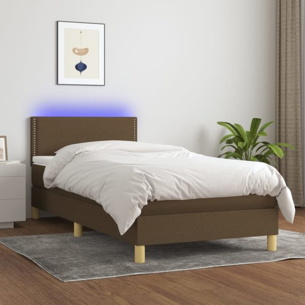 Letto A Molle Materasso E Led Marrone Scuro 100x200 Cm Tessuto