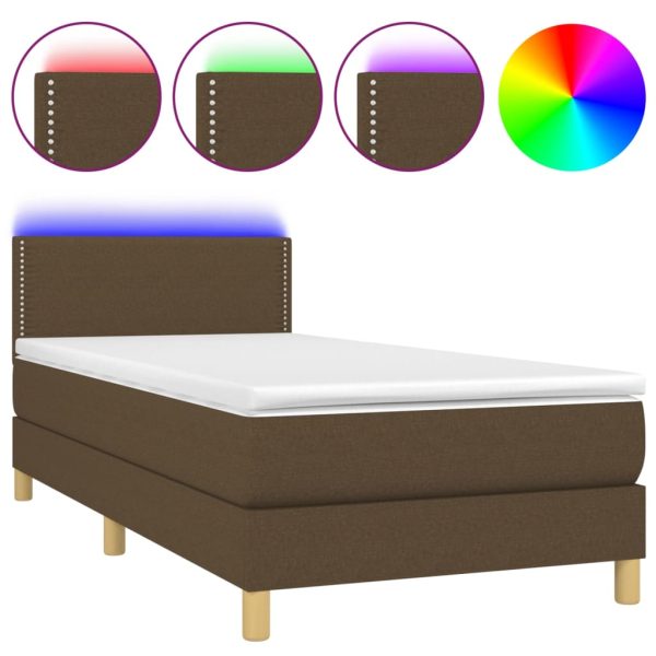 Letto A Molle Materasso E Led Marrone Scuro 100x200 Cm Tessuto - Image 2