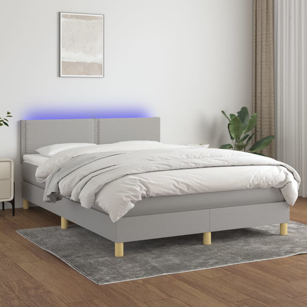 Letto A Molle Materasso E Led Grigio Chiaro 140x200 Cm Tessuto