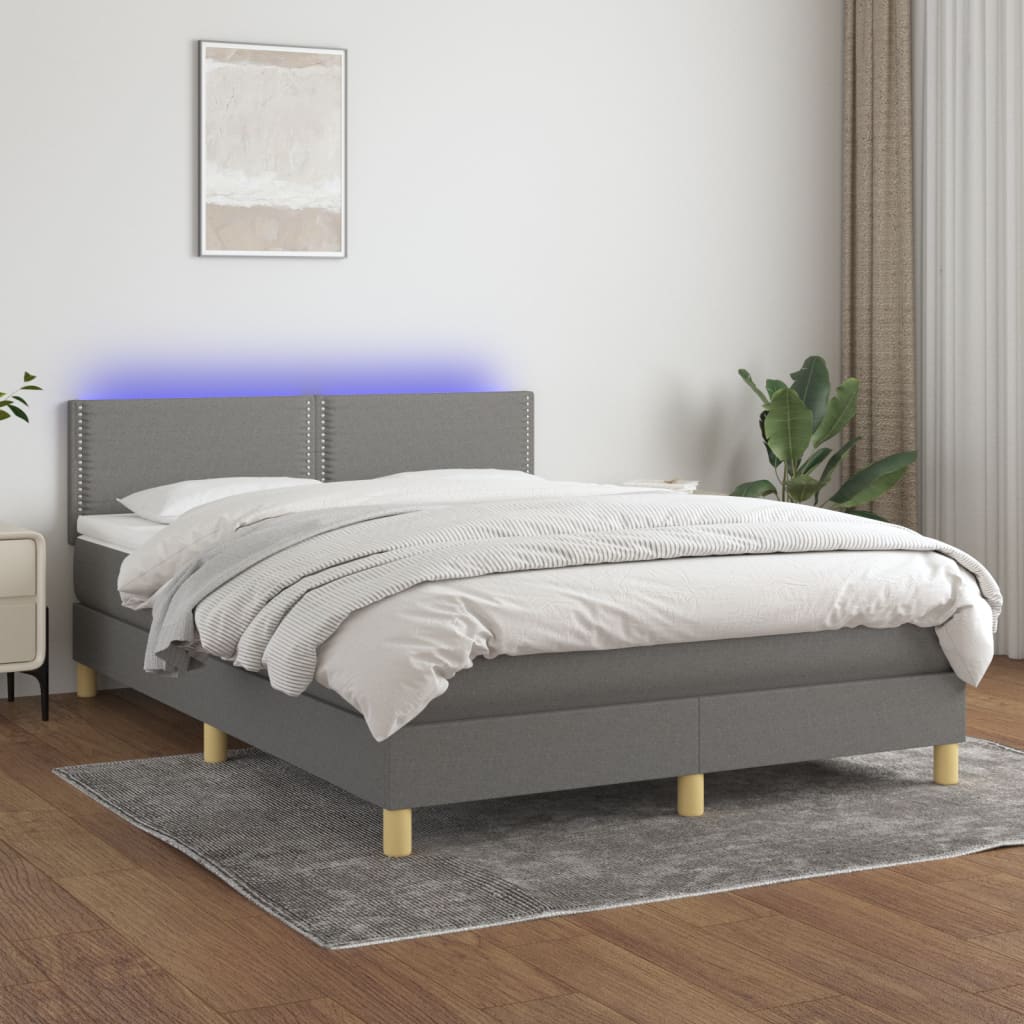 Letto A Molle Materasso E Led Grigio Scuro 140x200cm In Tessuto