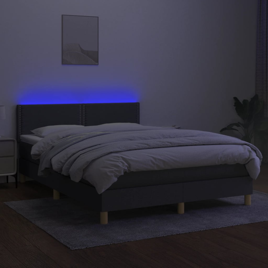 Letto A Molle Materasso E Led Grigio Scuro 140x200cm In Tessuto - Image 3