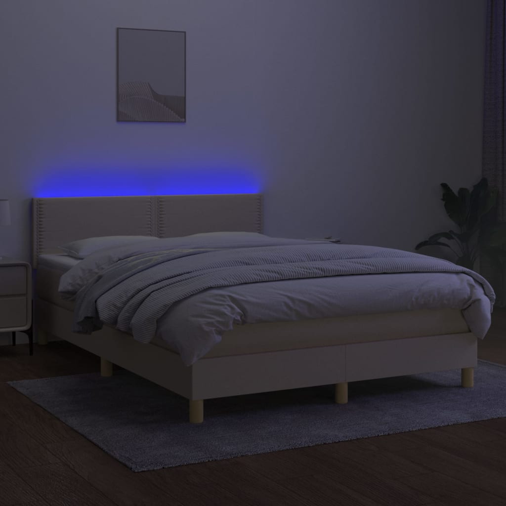 Letto A Molle Con Materasso E Led Crema 140x200 Cm In Tessuto - Image 3