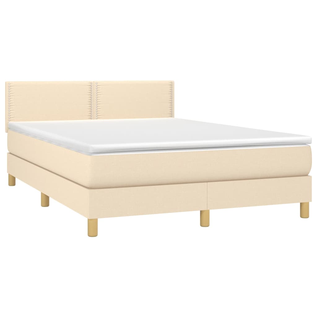 Letto A Molle Con Materasso E Led Crema 140x200 Cm In Tessuto - Image 4