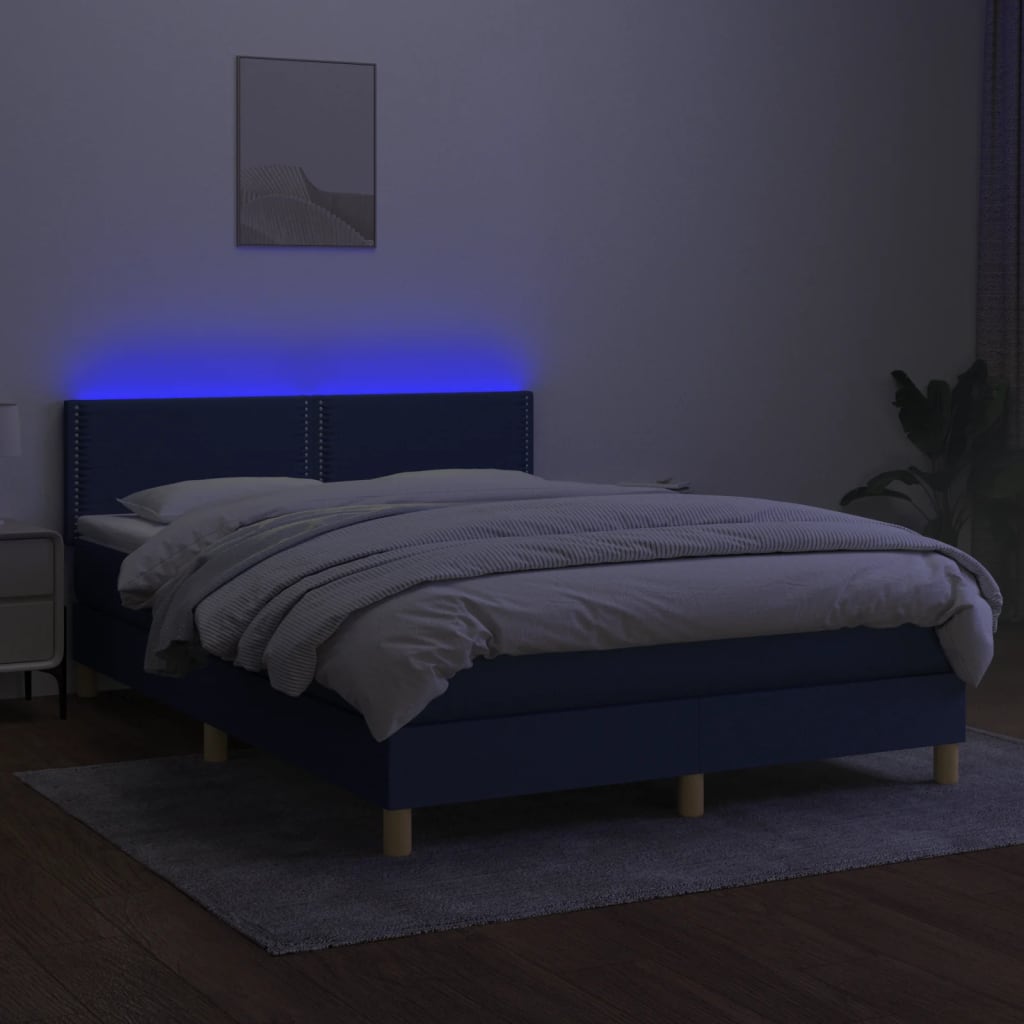 Letto A Molle Con Materasso E Led Blu 140x200 Cm In Tessuto - Image 3