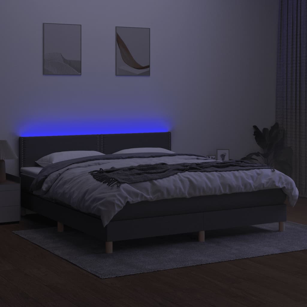 Letto A Molle Materasso E Led Grigio Scuro 160x200cm In Tessuto - Image 3