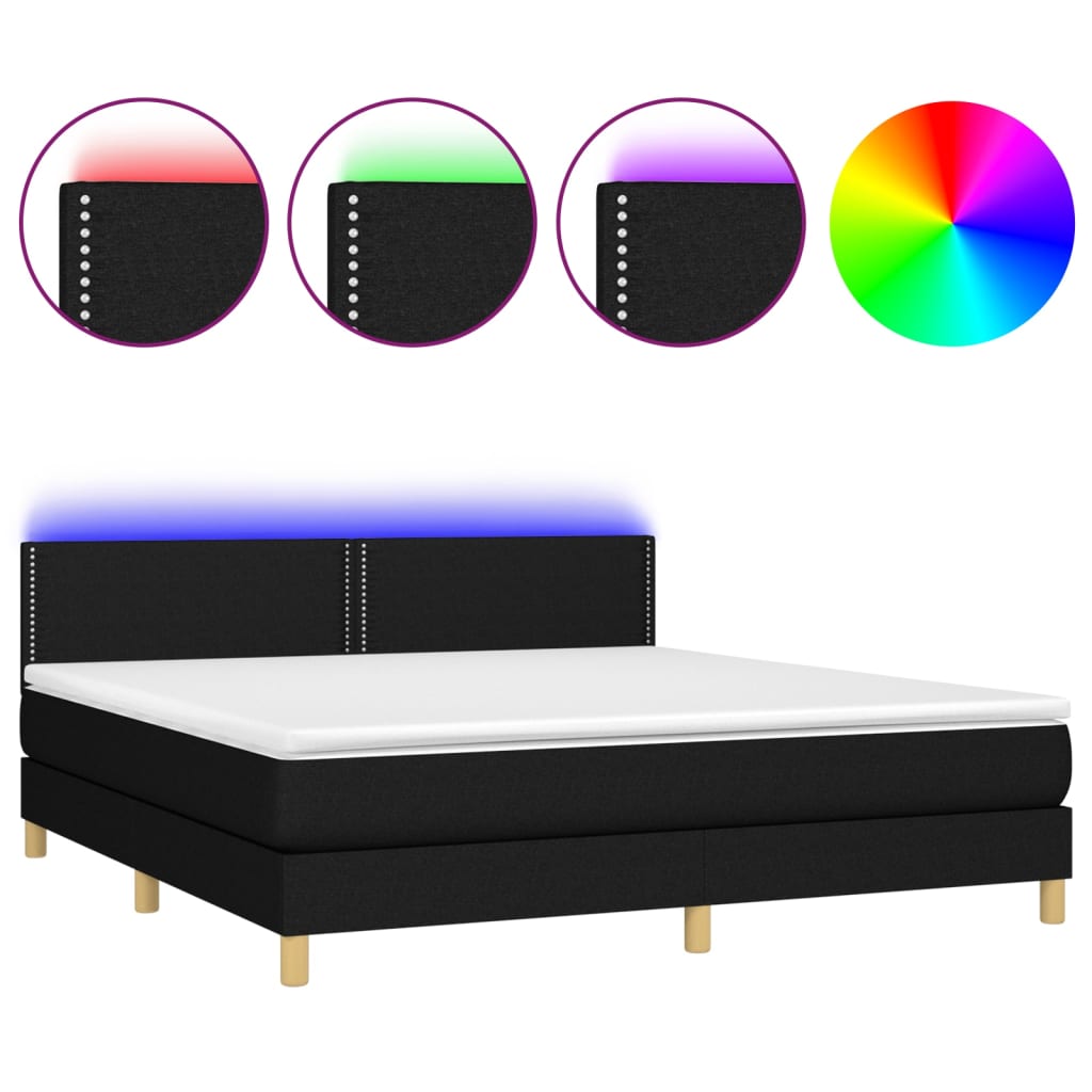 Letto A Molle Con Materasso E Led Nero 160x200 Cm In Tessuto - Image 2