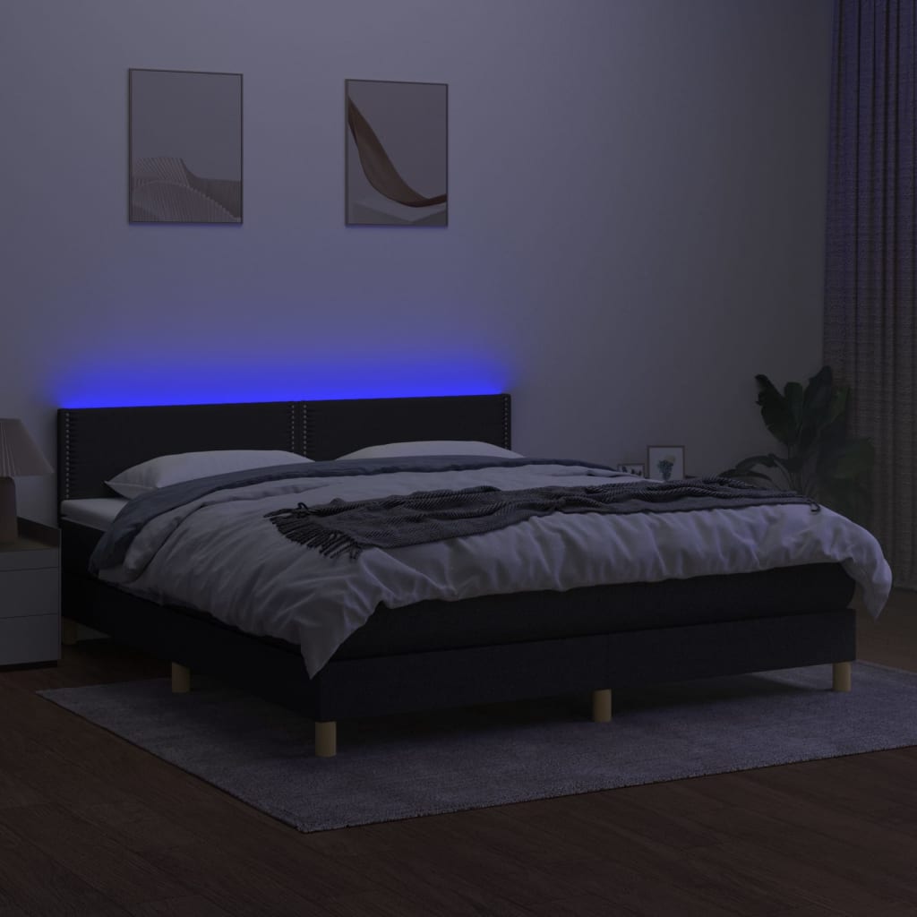 Letto A Molle Con Materasso E Led Nero 160x200 Cm In Tessuto - Image 3