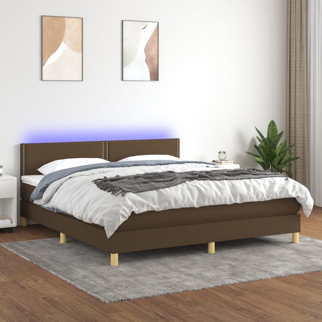 Letto A Molle Materasso E Led Marrone Scuro 160x200 Cm Tessuto