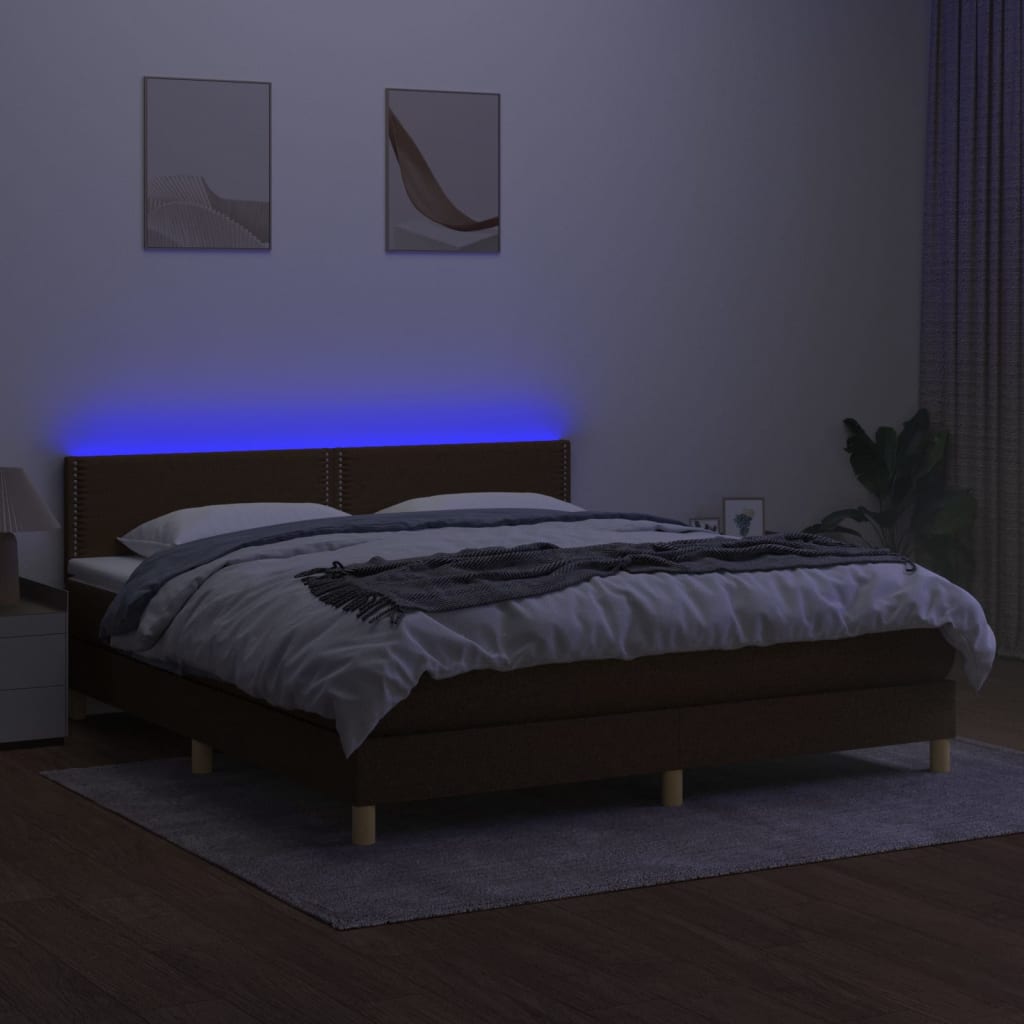 Letto A Molle Materasso E Led Marrone Scuro 160x200 Cm Tessuto - Image 3
