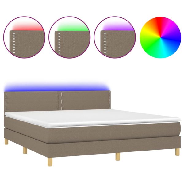 Letto A Molle Con Materasso E Led Tortora 160x200 Cm In Tessuto - Image 2