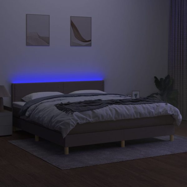 Letto A Molle Con Materasso E Led Tortora 160x200 Cm In Tessuto - Image 3