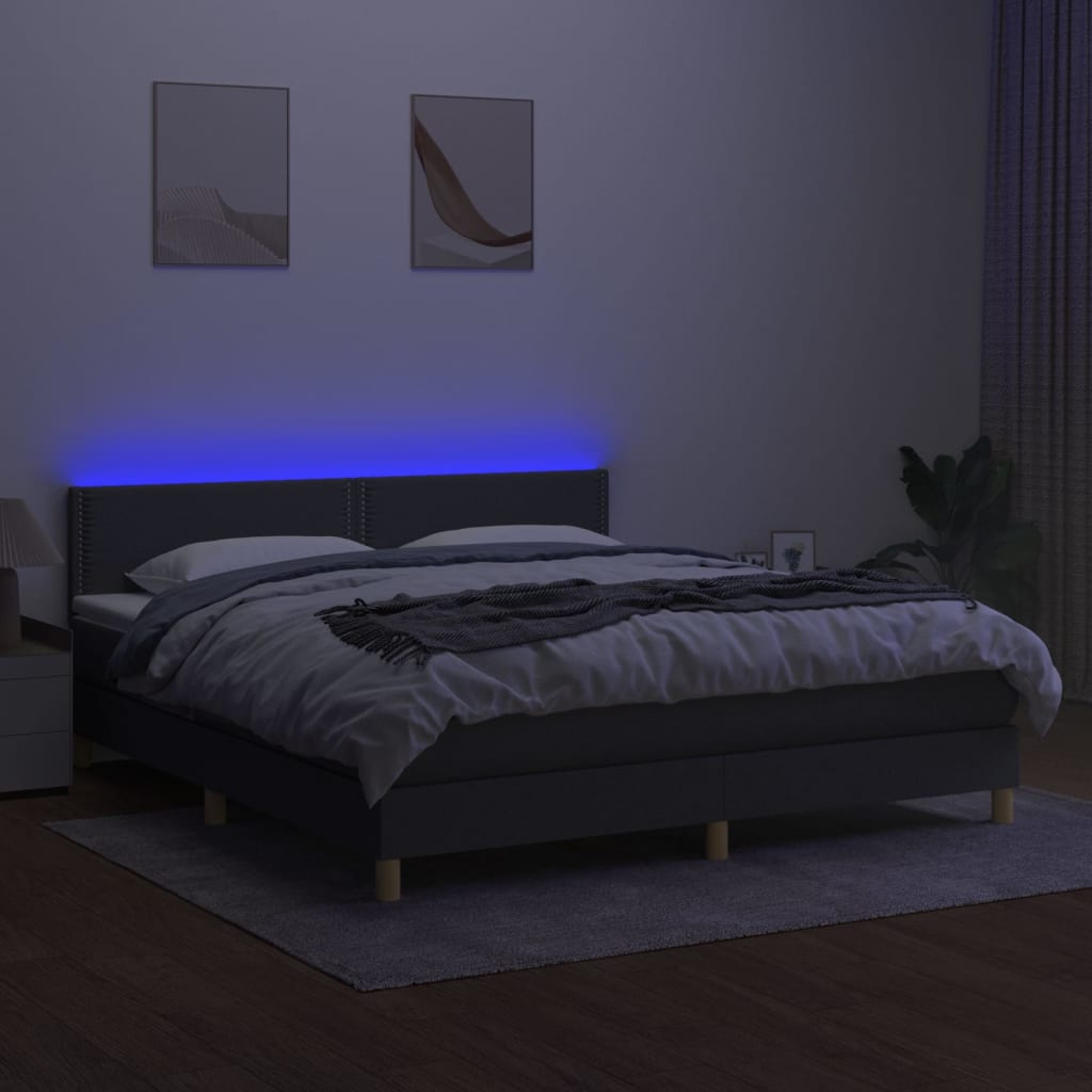 Letto A Molle Materasso E Led Grigio Scuro 180x200cm In Tessuto - Image 3