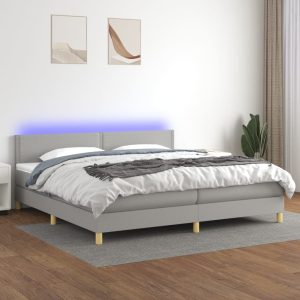 Letto A Molle Materasso E Led Grigio Chiaro 200x200 Cm Tessuto