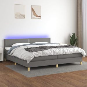 Letto A Molle Materasso E Led Grigio Scuro 200x200cm In Tessuto