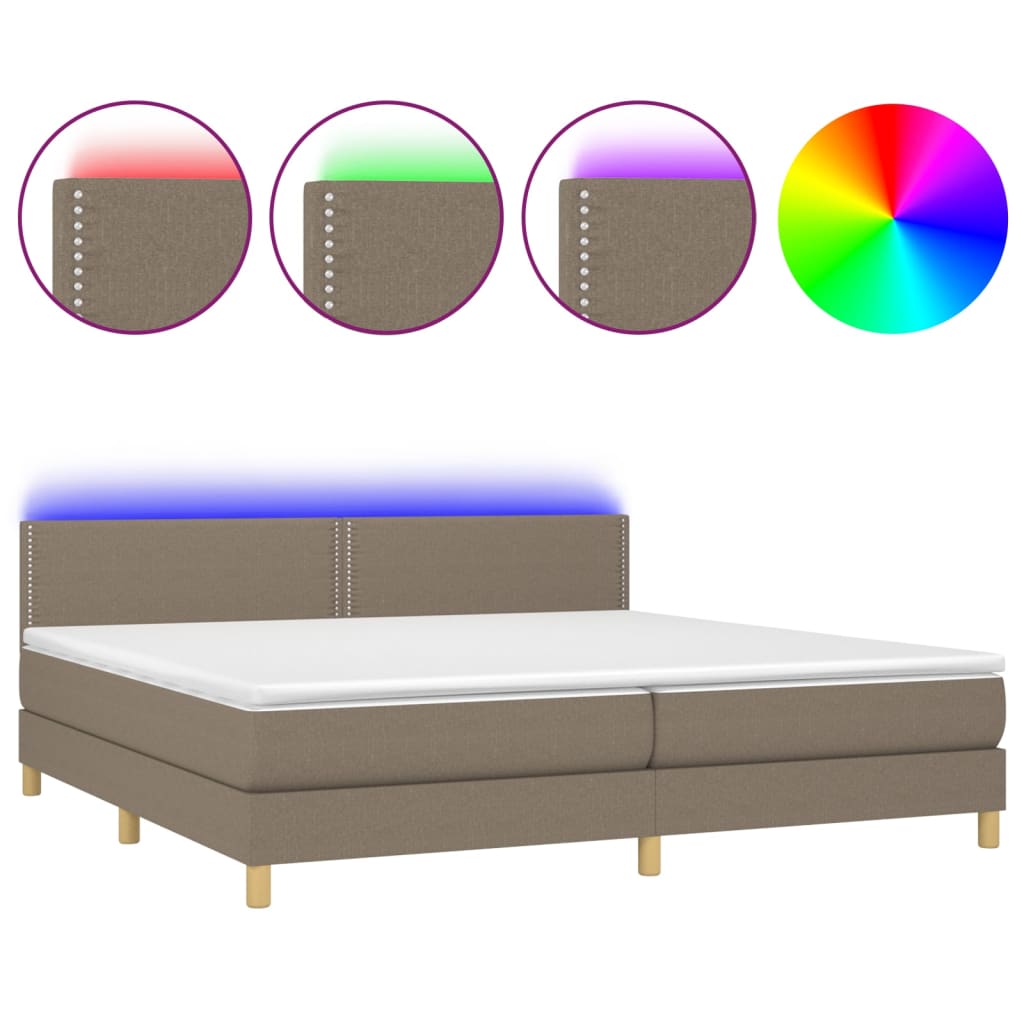 Letto A Molle Materasso E Led Tortora 200x200cm In Tessuto