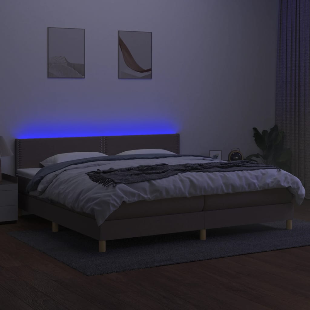 Letto A Molle Materasso E Led Tortora 200x200cm In Tessuto - Image 3