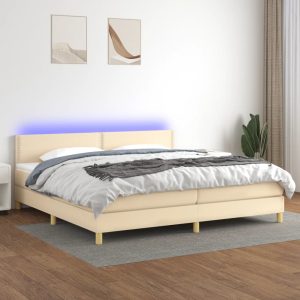 Letto A Molle Materasso E Led Bianco 200x200cm In Tessuto