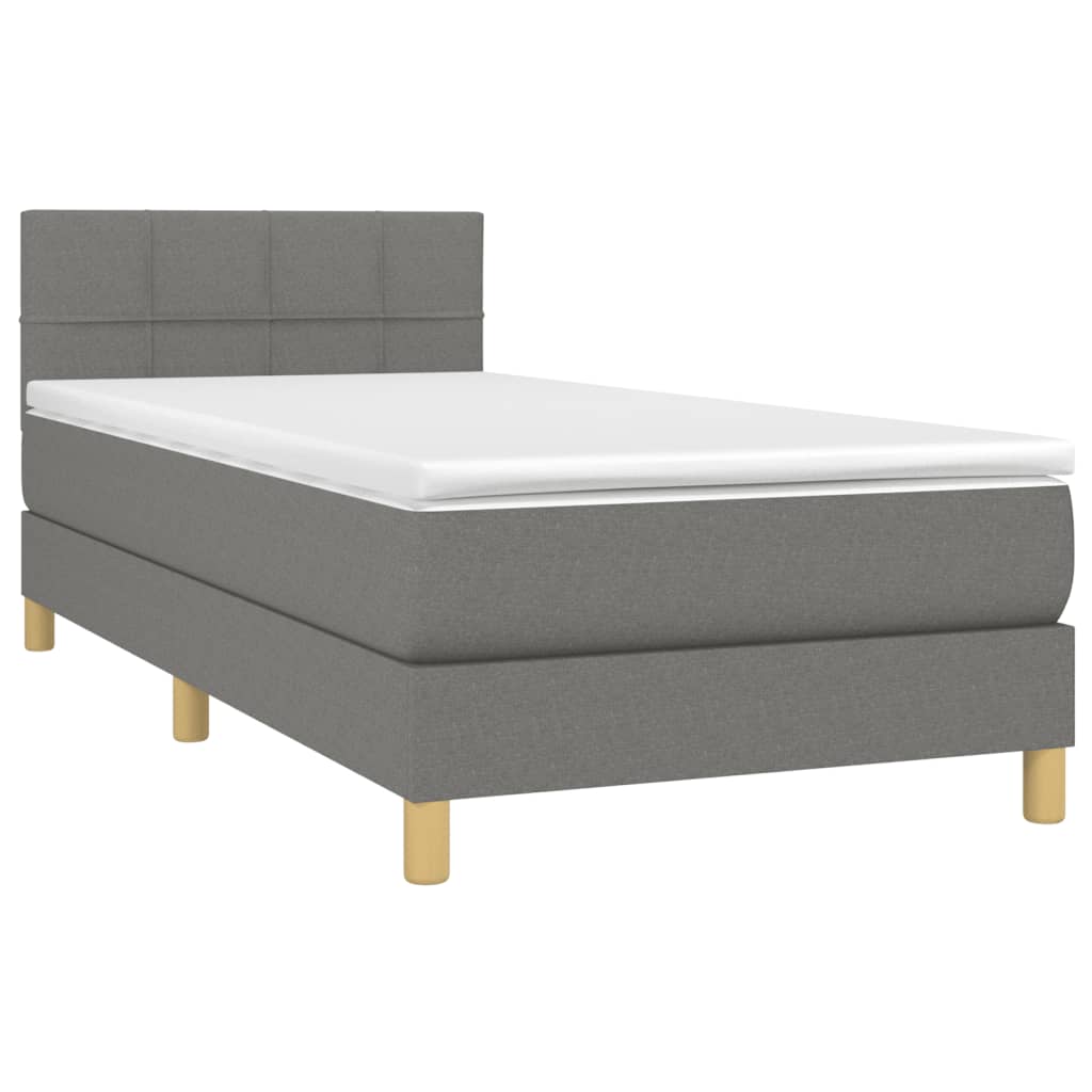 Letto A Molle Materasso E Led Grigio Scuro 90x190 Cm In Tessuto - Image 3