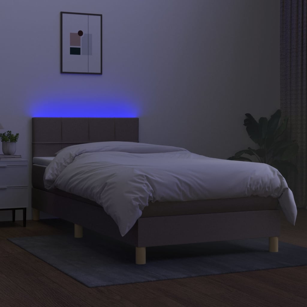 Letto A Molle Con Materasso E Led Tortora 90x200 Cm In Tessuto - Image 4