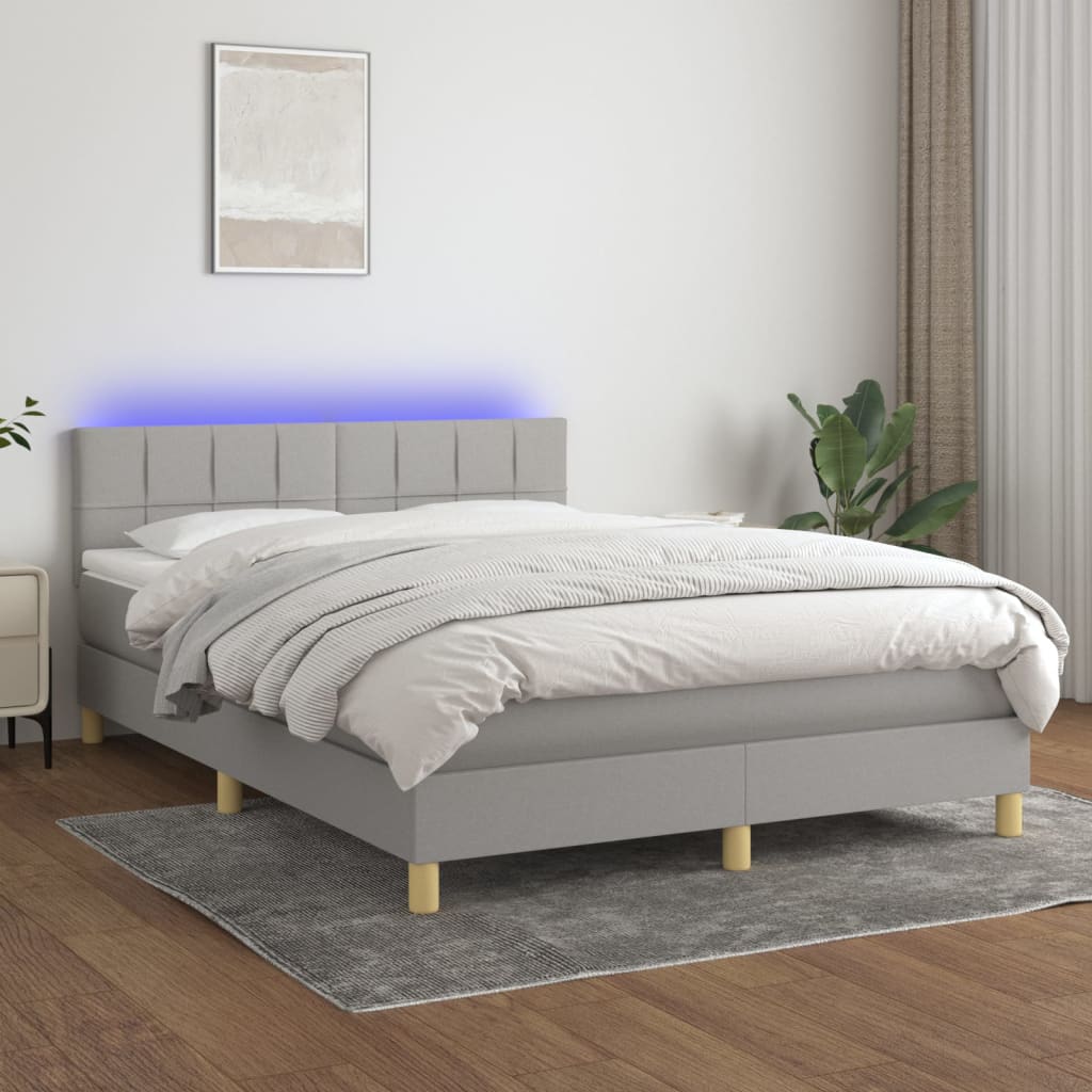 Letto A Molle Materasso E Led Grigio Chiaro 140x200 Cm Tessuto