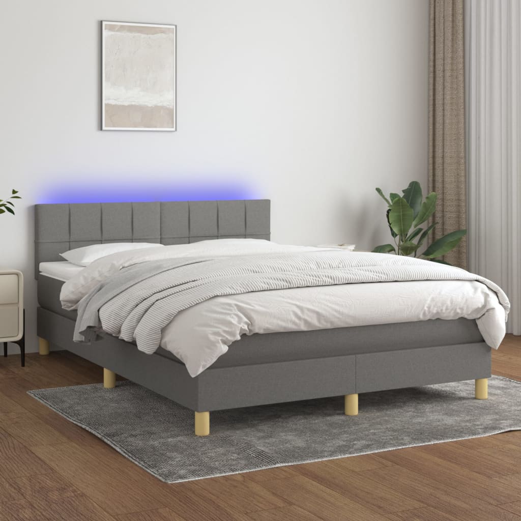 Letto A Molle Materasso E Led Grigio Scuro 140x200cm In Tessuto