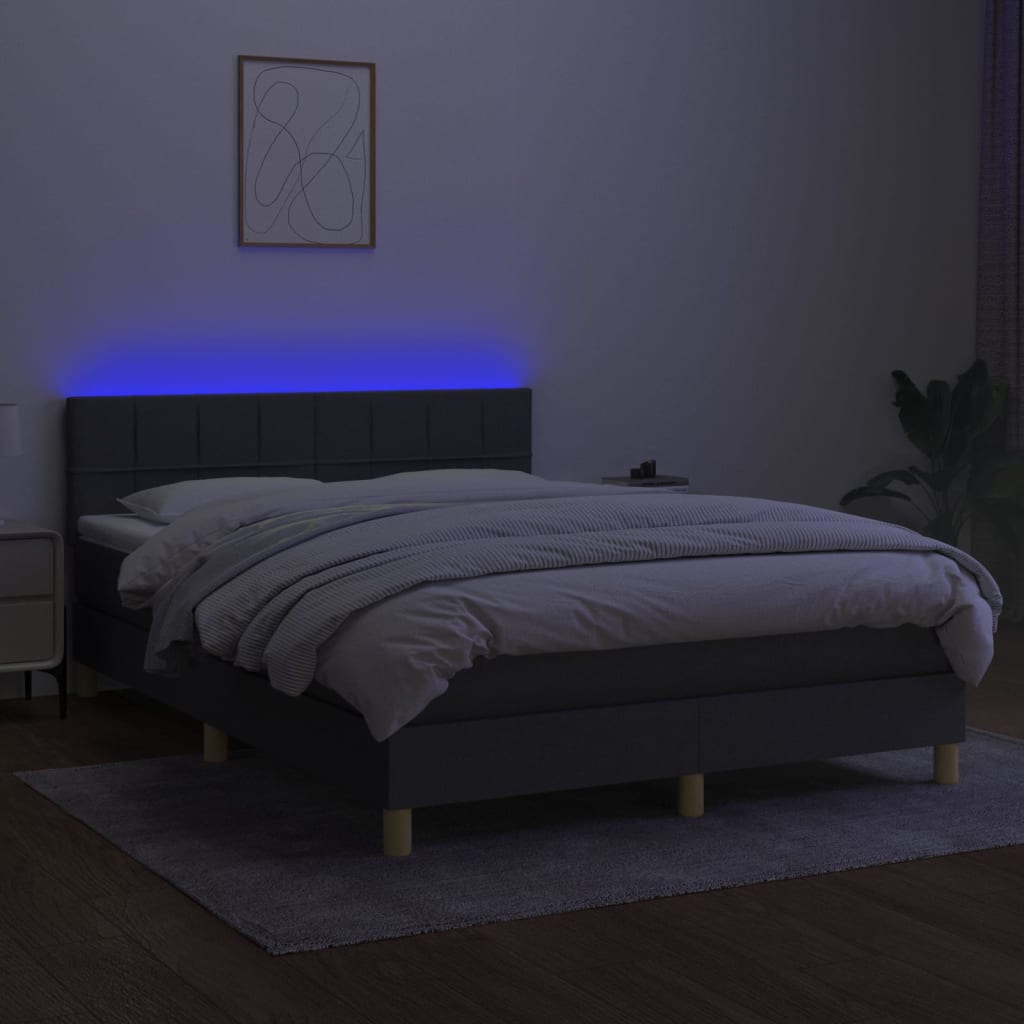 Letto A Molle Materasso E Led Grigio Scuro 140x200cm In Tessuto - Image 4