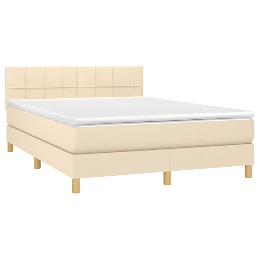 Letto A Molle Con Materasso E Led Crema 140x200 Cm In Tessuto - Image 3