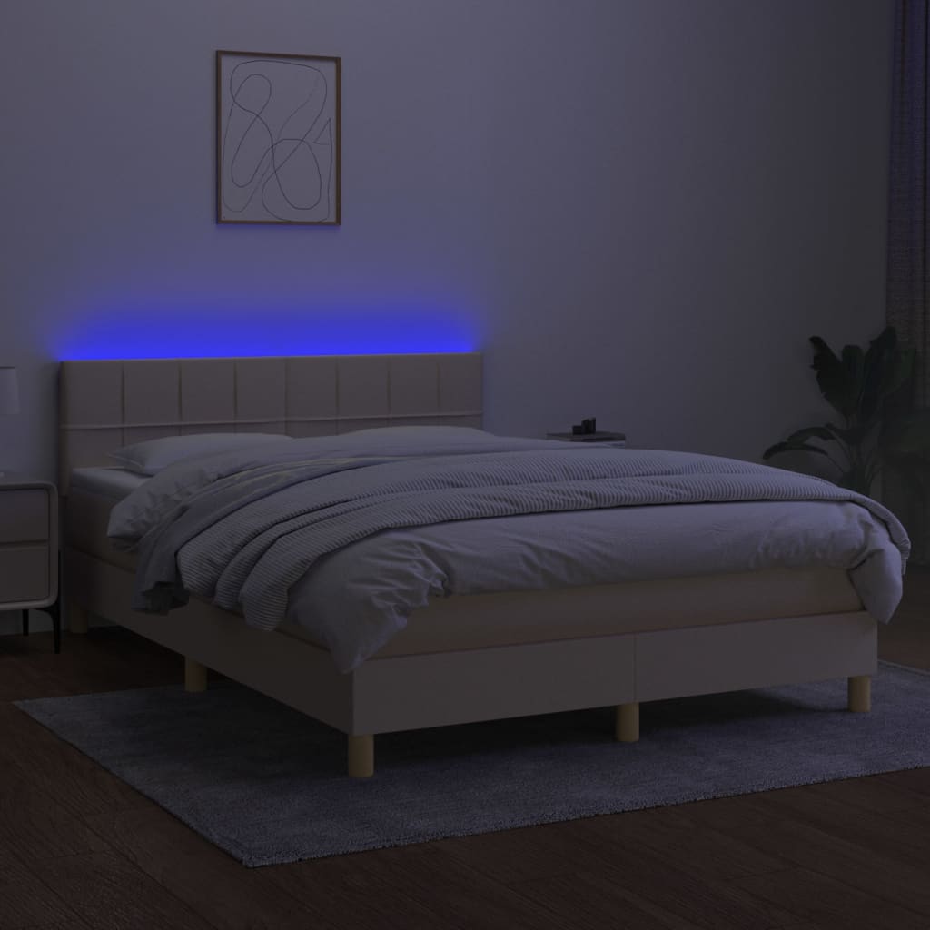 Letto A Molle Con Materasso E Led Crema 140x200 Cm In Tessuto - Image 4