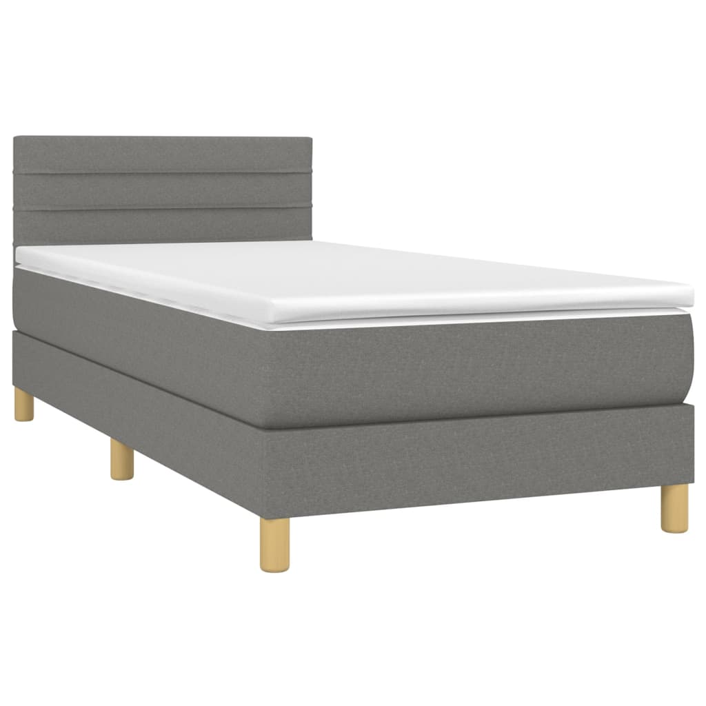 Letto A Molle Materasso E Led Grigio Scuro 90x190 Cm In Tessuto - Image 3