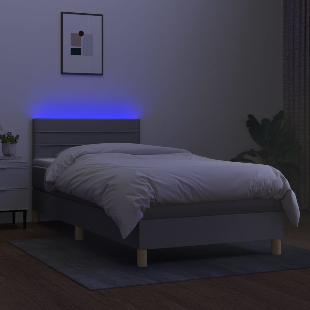 Letto A Molle Materasso E Led Grigio Chiaro 100x200 Cm Tessuto - Image 4