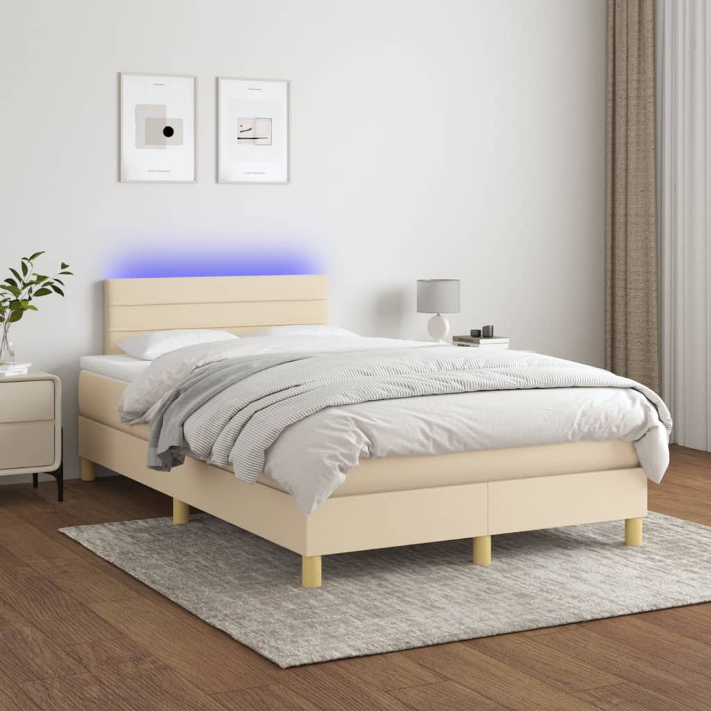 Letto A Molle Con Materasso E Led Crema 120x200cm In Tessuto