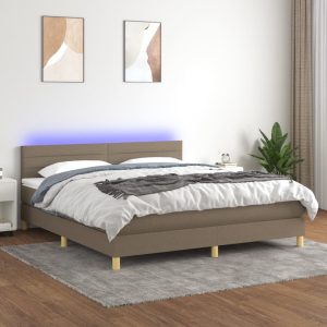 Letto A Molle Con Materasso E Led Tortora 160x200 Cm In Tessuto