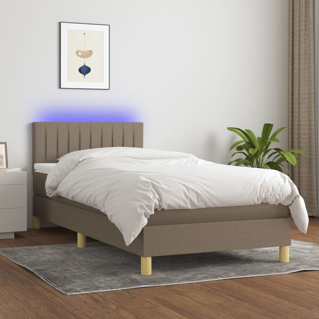 Letto A Molle Con Materasso E Led Tortora 80x200 Cm In Tessuto