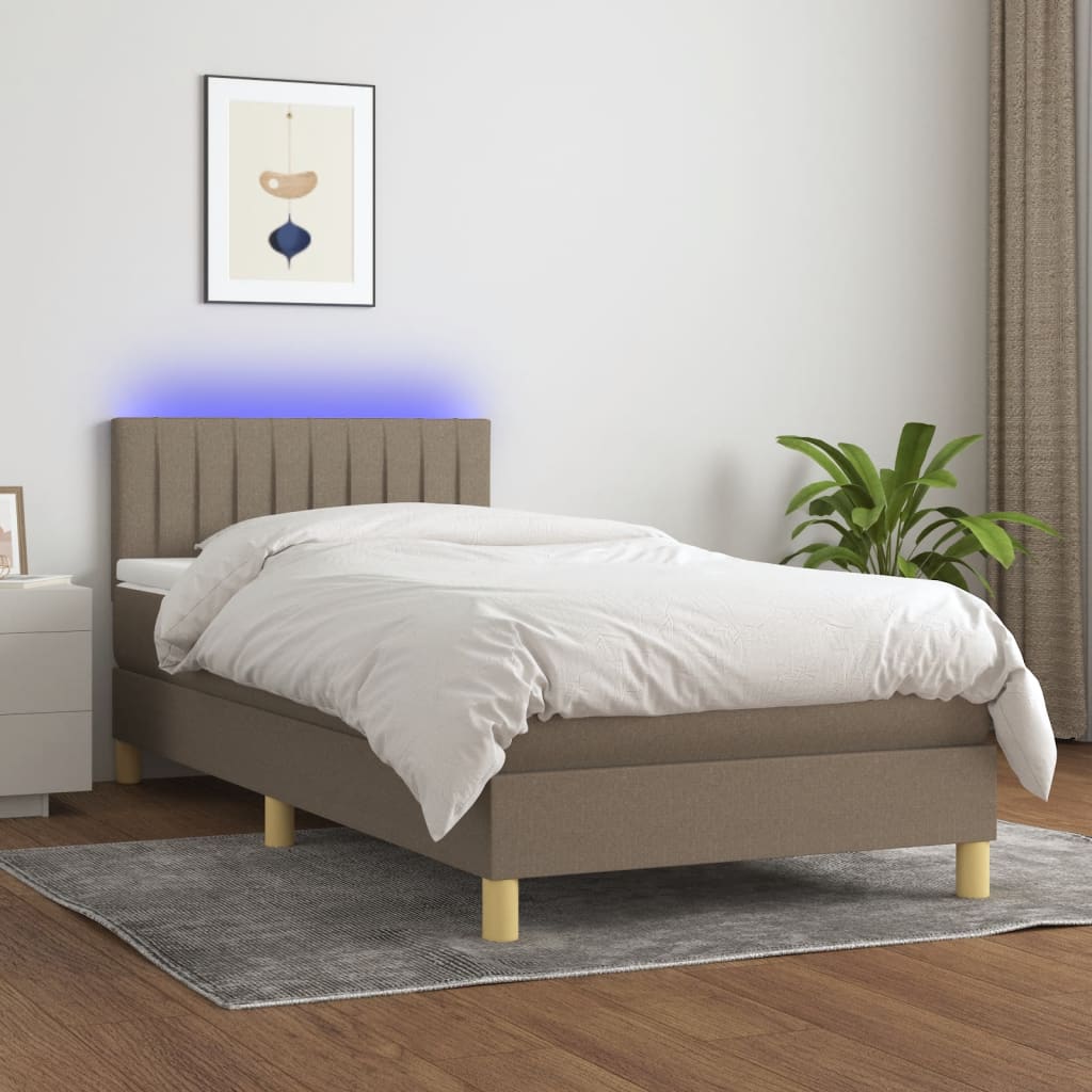 Letto A Molle Con Materasso E Led Tortora 90x190 Cm In Tessuto